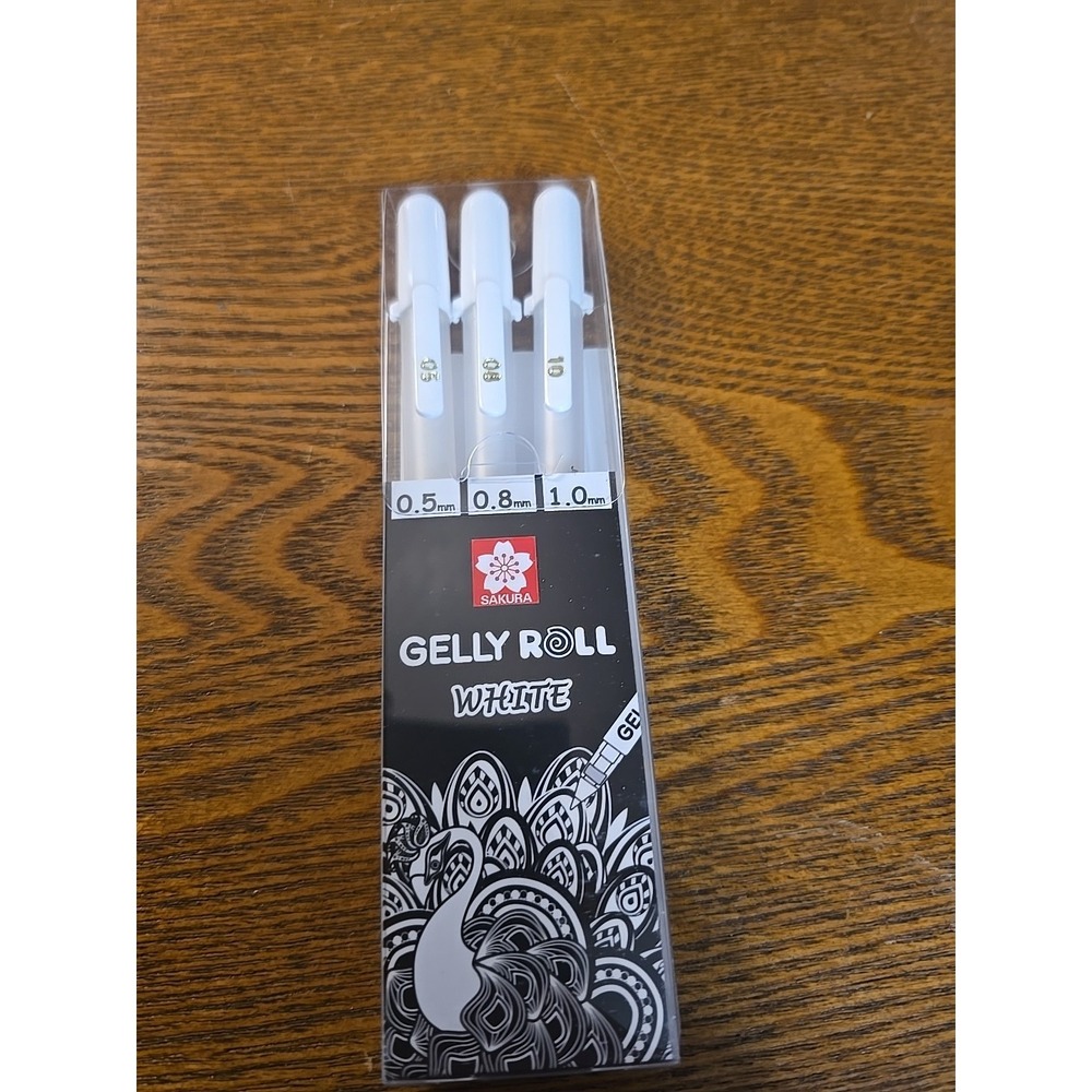 Sakura Gelly Roll White Gel Pens Set of 3 Fine Medium Bold .5 .8 1.0